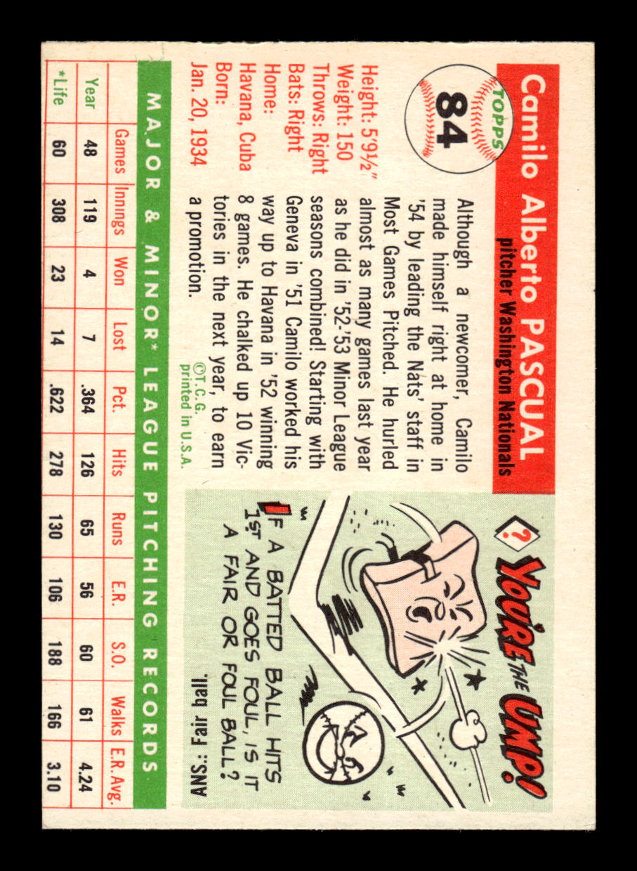 1955 Topps #84 Camilo Pascual Washington Senators VG CS26017839