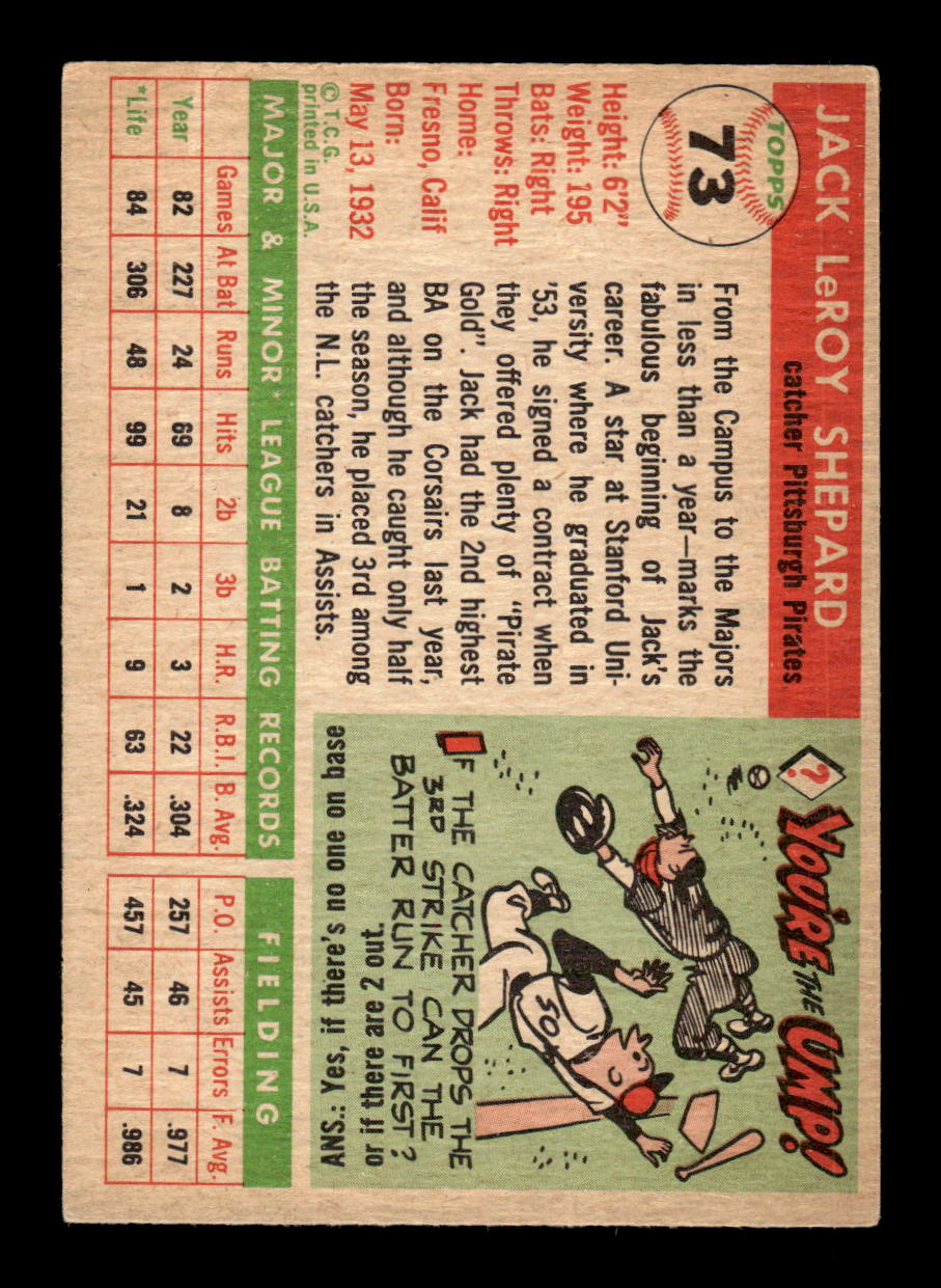 1955 Topps #73 Jack Shepard Pittsburgh Pirates VG CS26017842