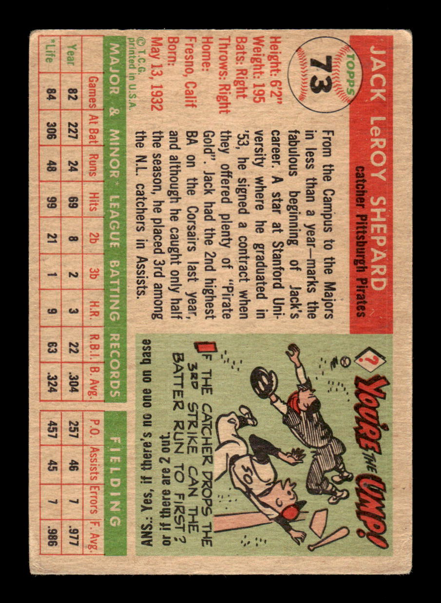 1955 Topps #73 Jack Shepard Pittsburgh Pirates VG CS26017843