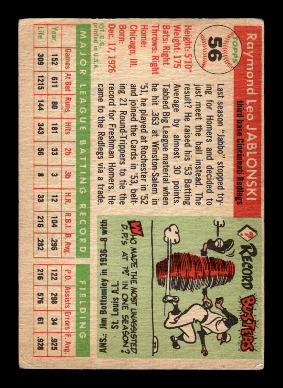 1955 Topps #56 Ray Jablonski Cincinnati Redlegs VG CS26017847