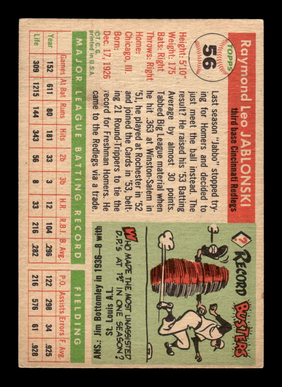 1955 Topps #56 Ray Jablonski Cincinnati Redlegs VG CS26017848