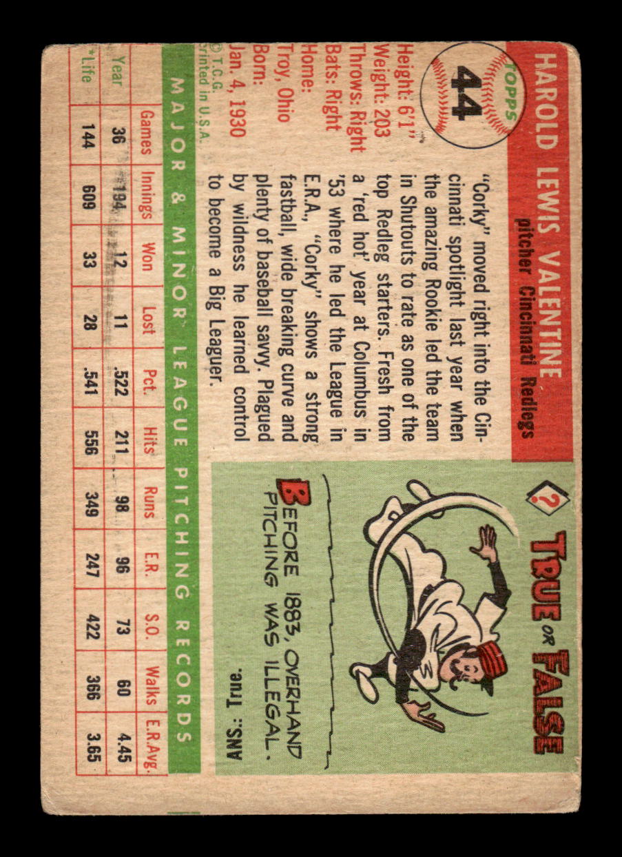 1955 Topps #44 Corky Valentine Cincinnati Redlegs VG CS26017850