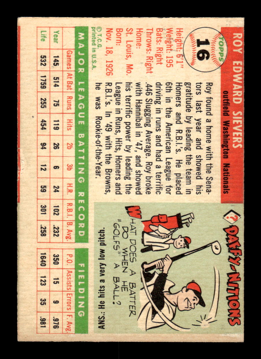 1955 Topps #16 Roy Sievers Washington Senators VG CS26017858