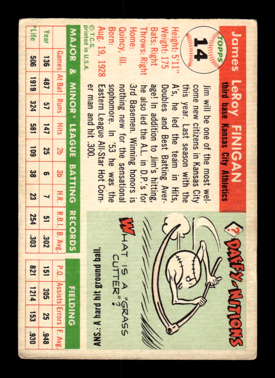 1955 Topps #14 Jim Finigan Kansas City Athletics VG CS26017859