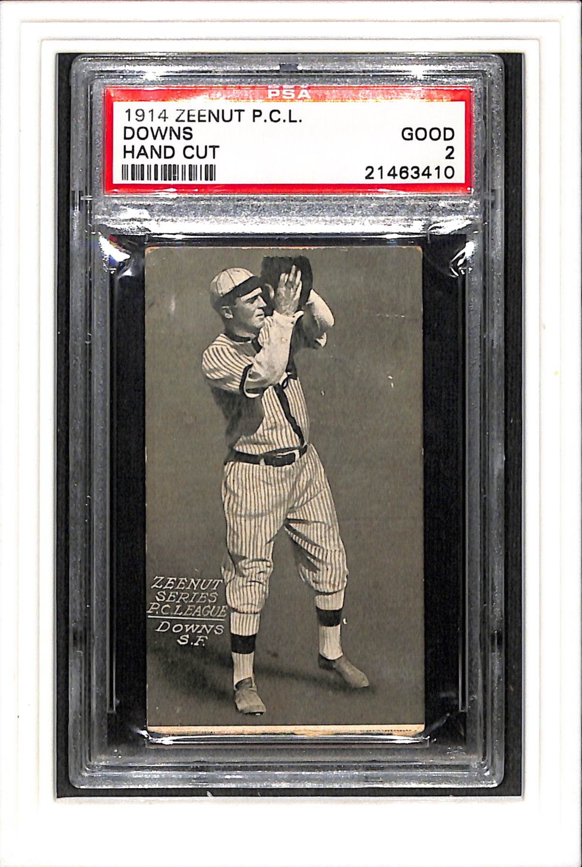 1914 Zeenut Pacific Coast League Jerry Downs Hand Cut PSA 2 SN 21463410