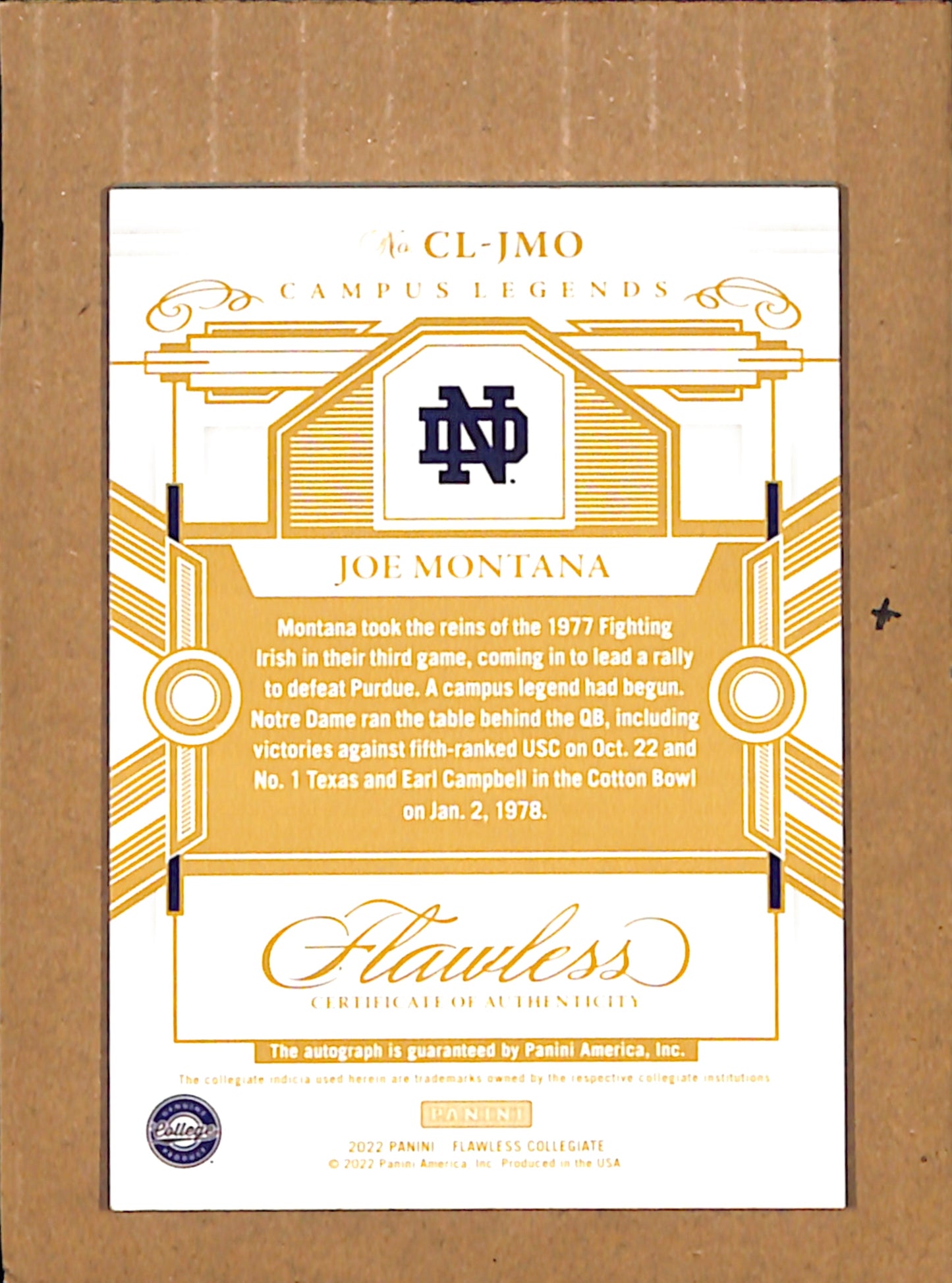 2022 Panini Flawless Collegiate #CL-JMO Joe Montana #ED 3/10 NMT CS26017865