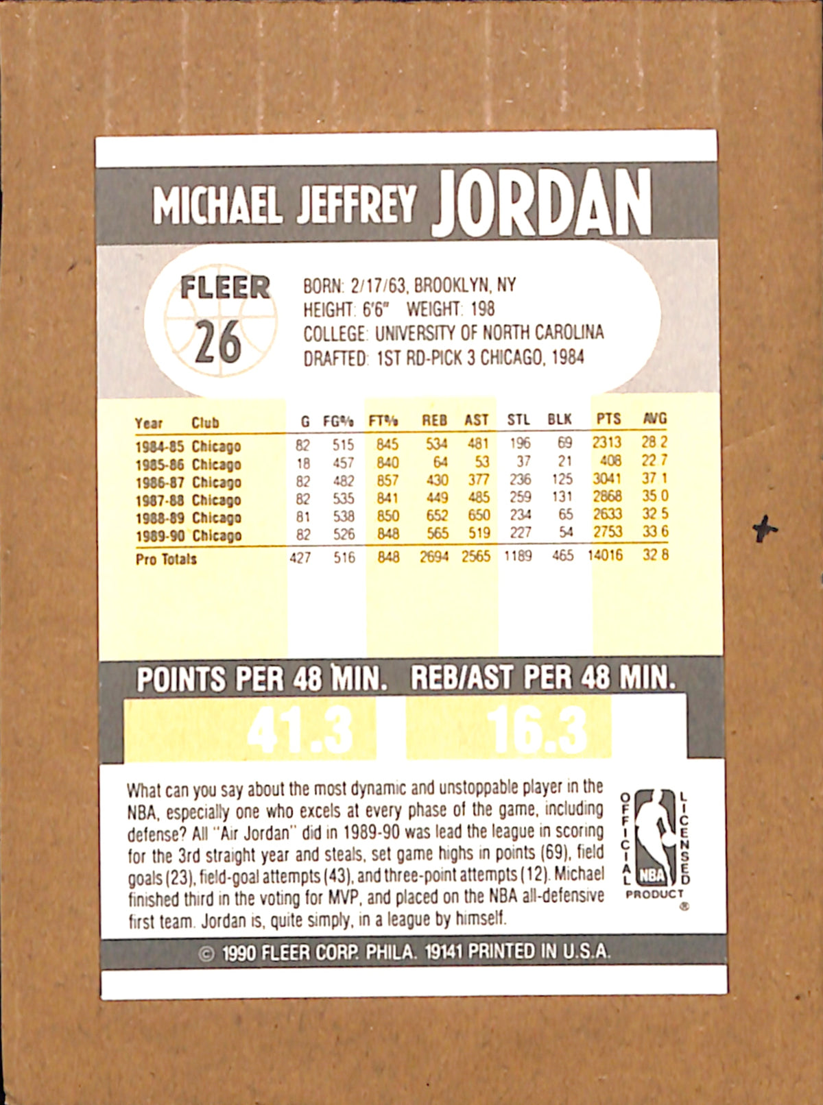 1990-91 Fleer #26 Error Michael Jordan Chicago Bulls NMT CS26017876