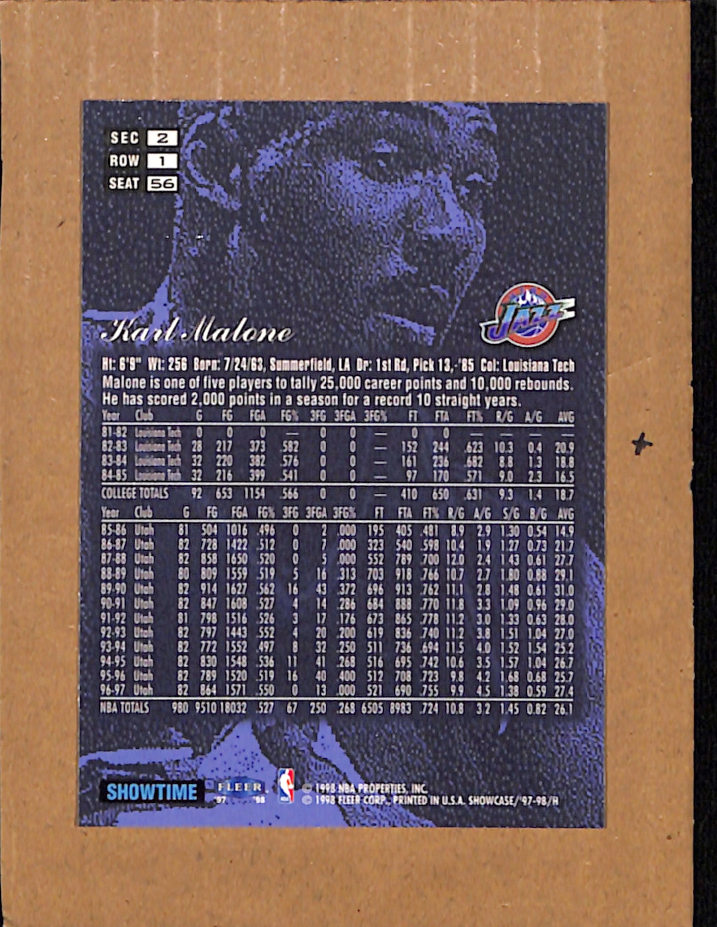 1997-98 Flair Showcase #56 Karl Malone Utah Jazz NMT CS26017884