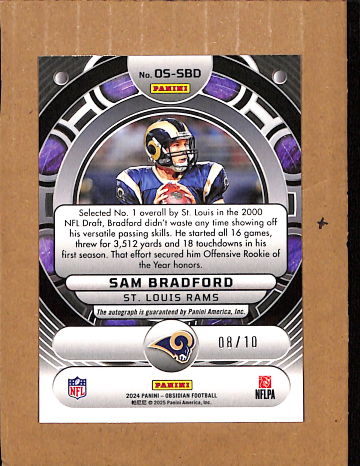 2024 Panini Obsidian #OS-SBD Sam Bradford #ed 8/10 ! CS26017889