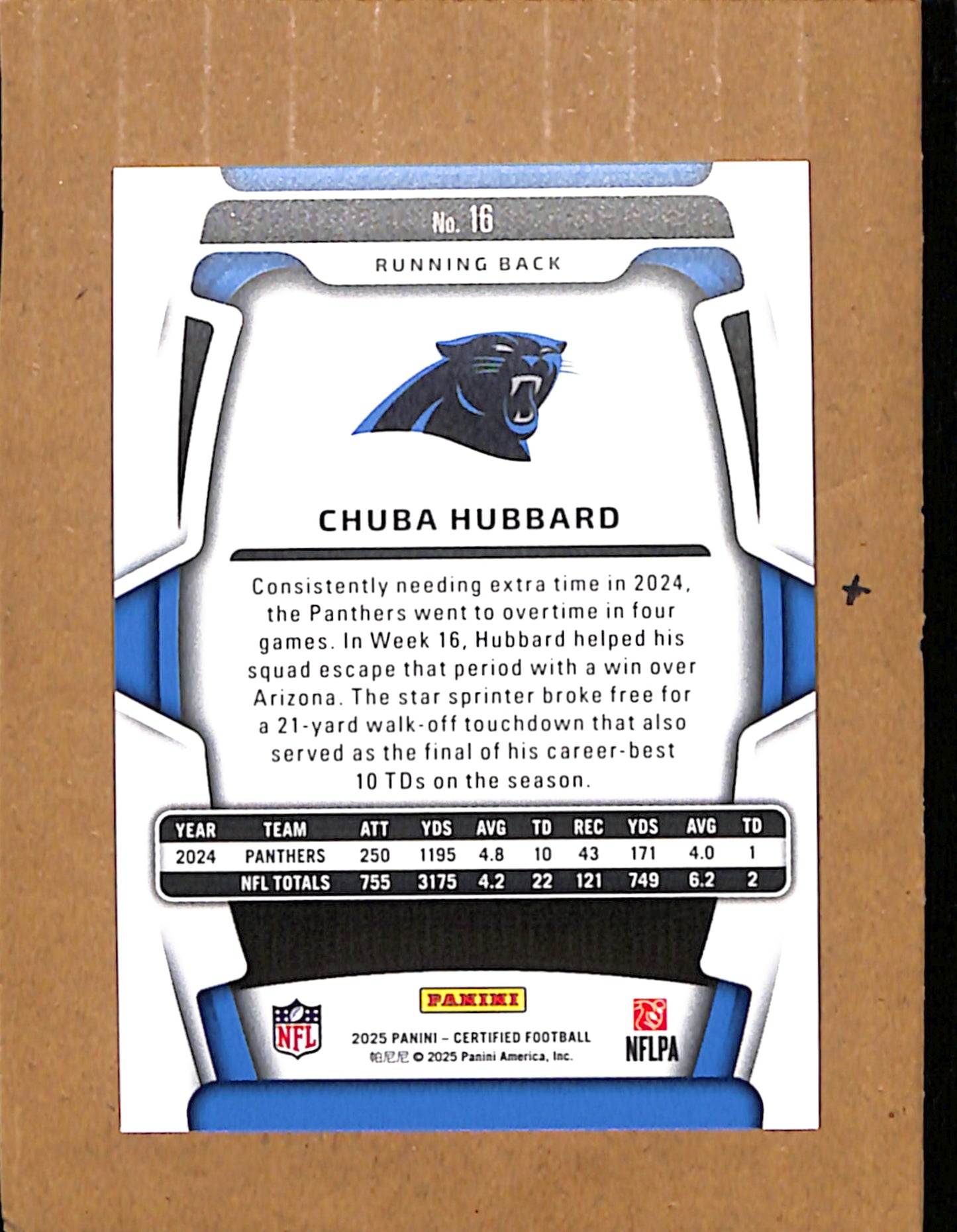 2025 Panini Certified #16 Chuba Hubbard Carolina Panthers NMT CS26017898