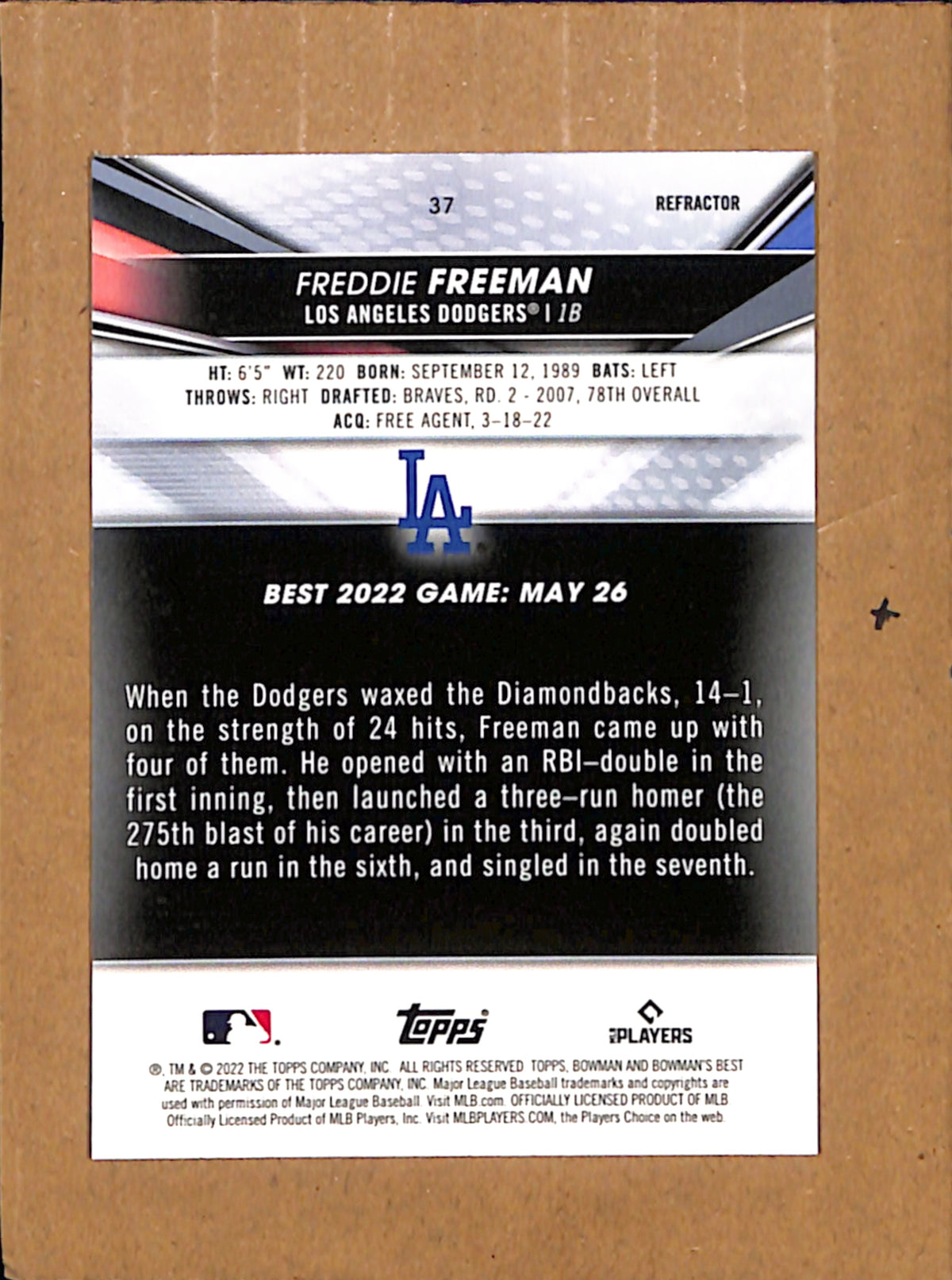 2022 Bowman's Best #37 Freddie Freeman Refractor NMT CS26017910