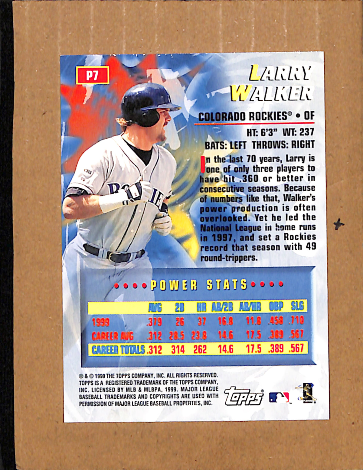 2000 Topps #P7 Larry Walker Colorado Rockies NMT CS26017912