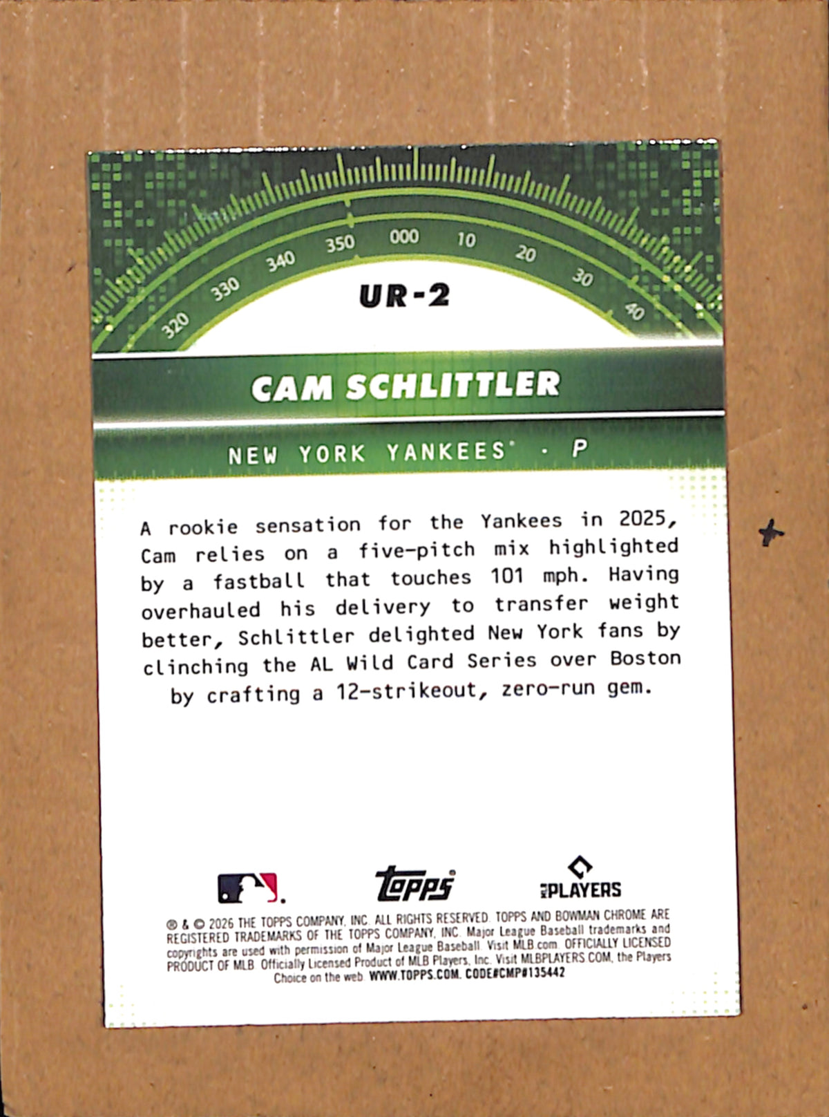 2026 Bowman #UR-2 Cam Schlittler New York Yankees NMT CS26017916