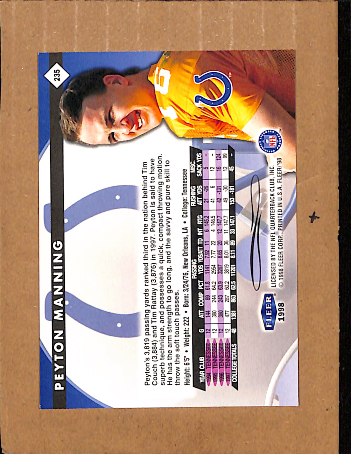 1998 Fleer Tradition #235 Peyton Manning Indianapolis Colts NMT CS26017929