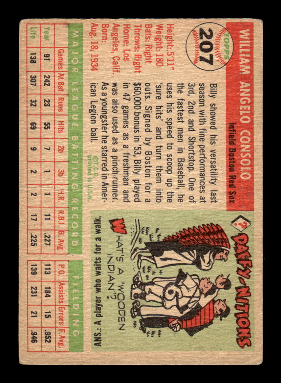 1955 Topps #207 Bill Consolo Boston Red Sox VG CS26017937