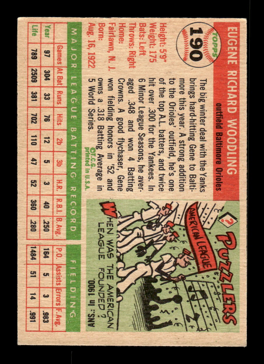 1955 Topps #190 Gene Woodling Baltimore Orioles VG CS26017943
