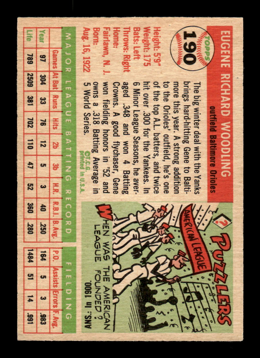 1955 Topps #190 Gene Woodling Baltimore Orioles VG CS26017944