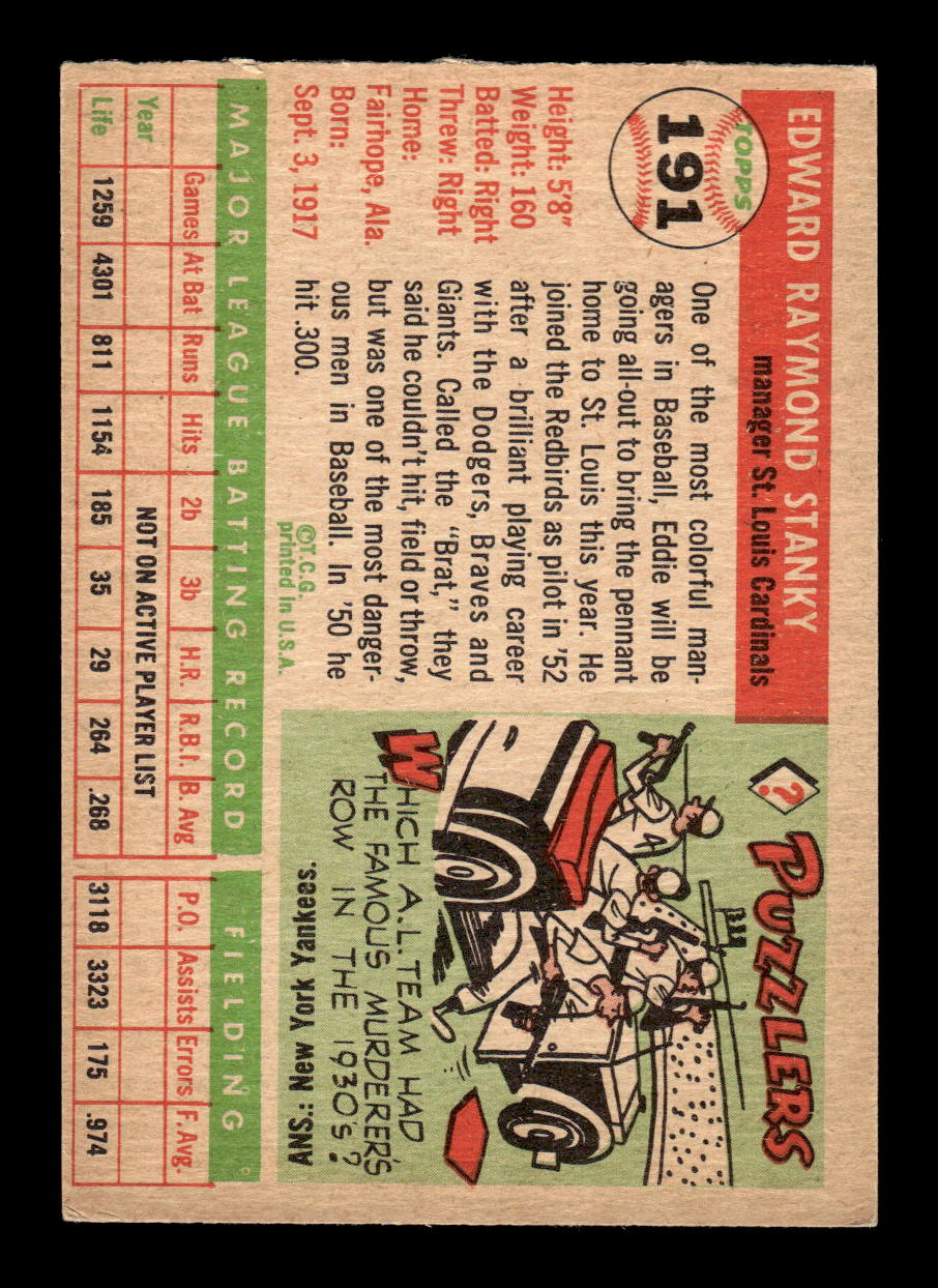 1955 Topps #191 Eddie Stanky St. Louis Cardinals VG CS26017945