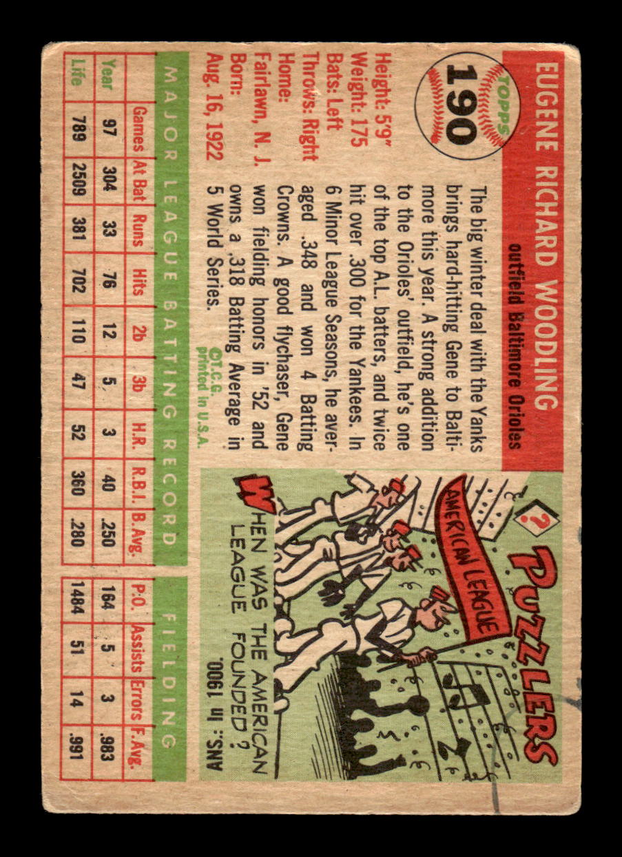1955 Topps #190 Gene Woodling Baltimore Orioles VG CS26017946