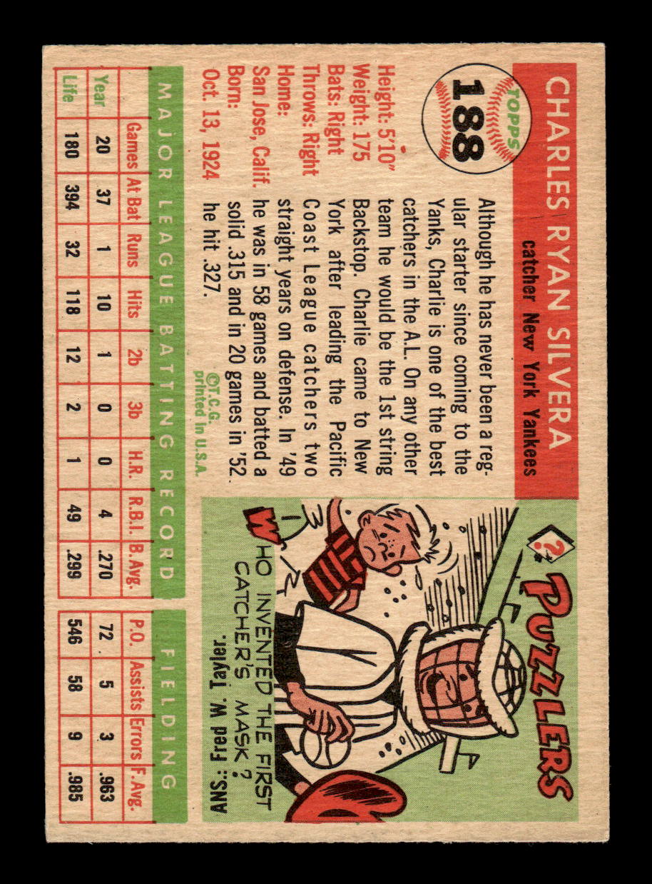 1955 Topps #188 Charlie Silvera New York Yankees VG CS26017953