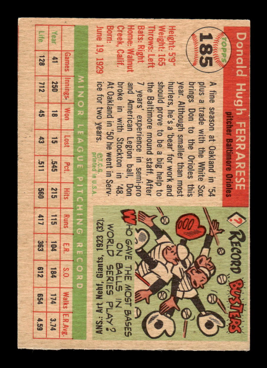 1955 Topps #185 Don Ferrarese Baltimore Orioles VG CS26017955