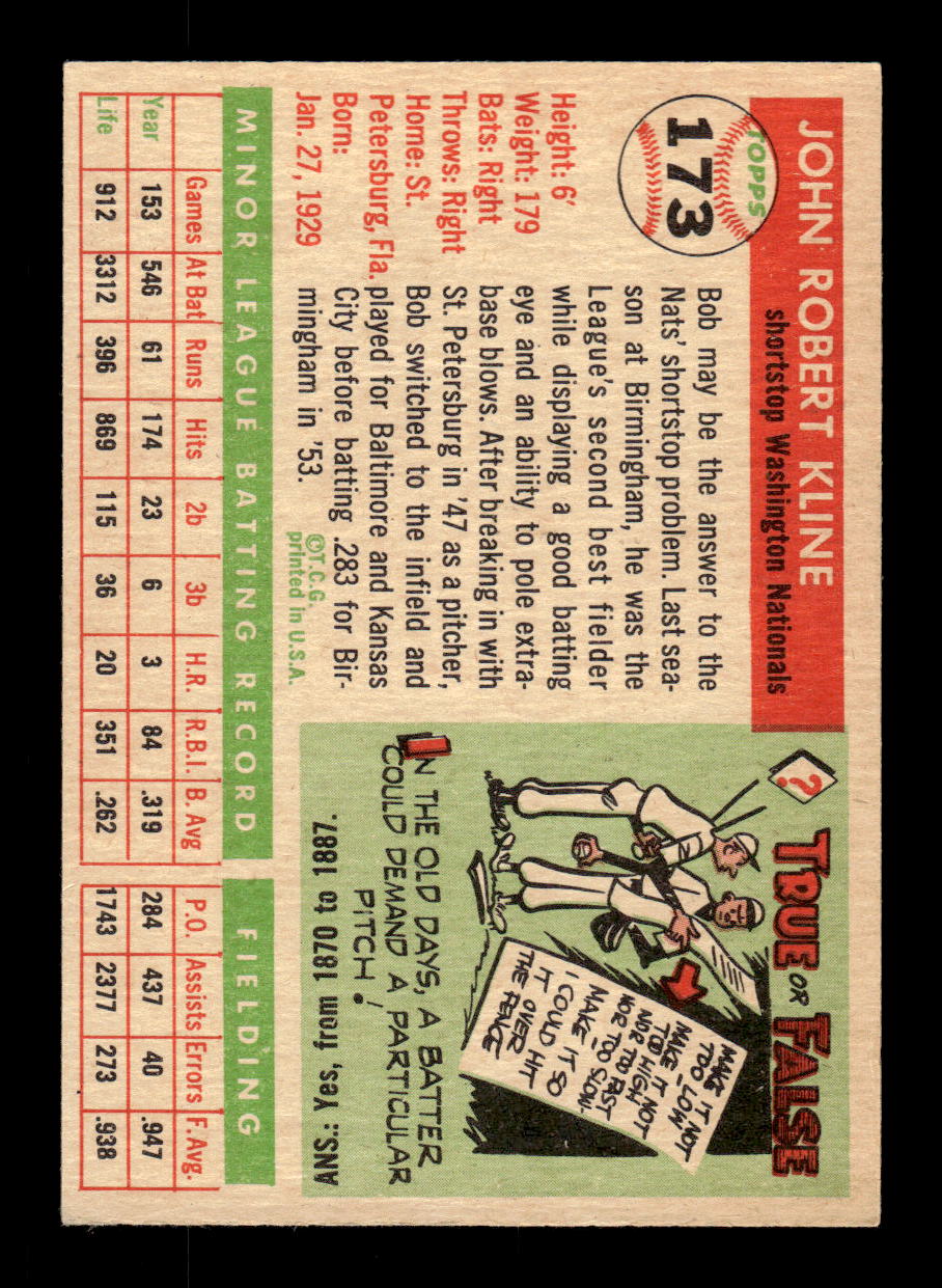 1955 Topps #173 Bob Kline Washington Senators VG CS26017967