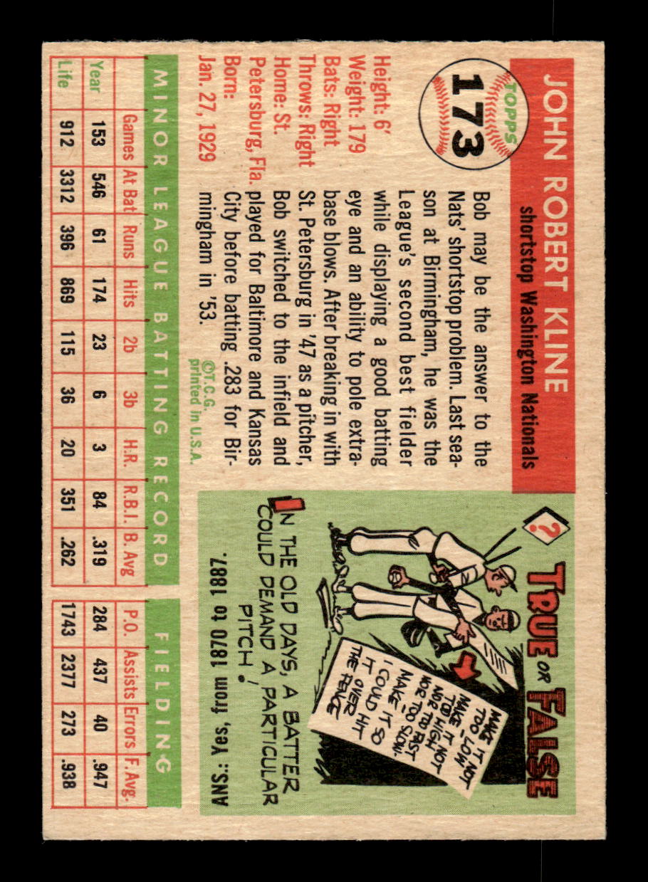 1955 Topps #173 Bob Kline Washington Senators VG CS26017968