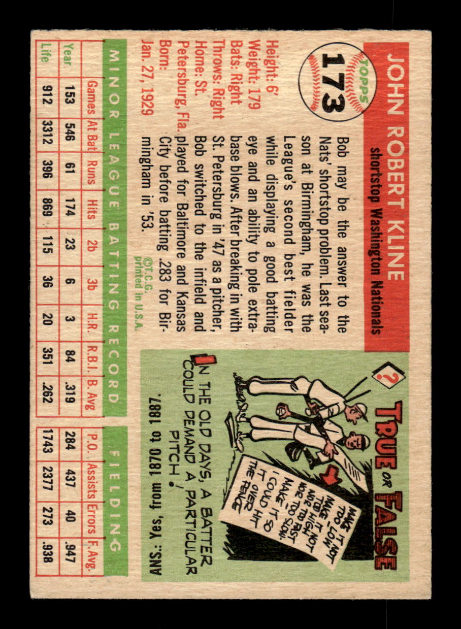 1955 Topps #173 Bob Kline Washington Senators VG CS26017969