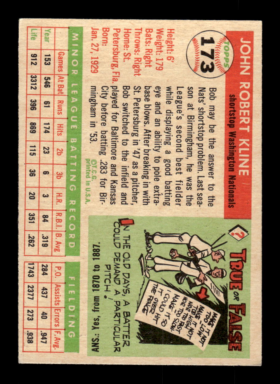 1955 Topps #173 Bob Kline Washington Senators VG CS26017972