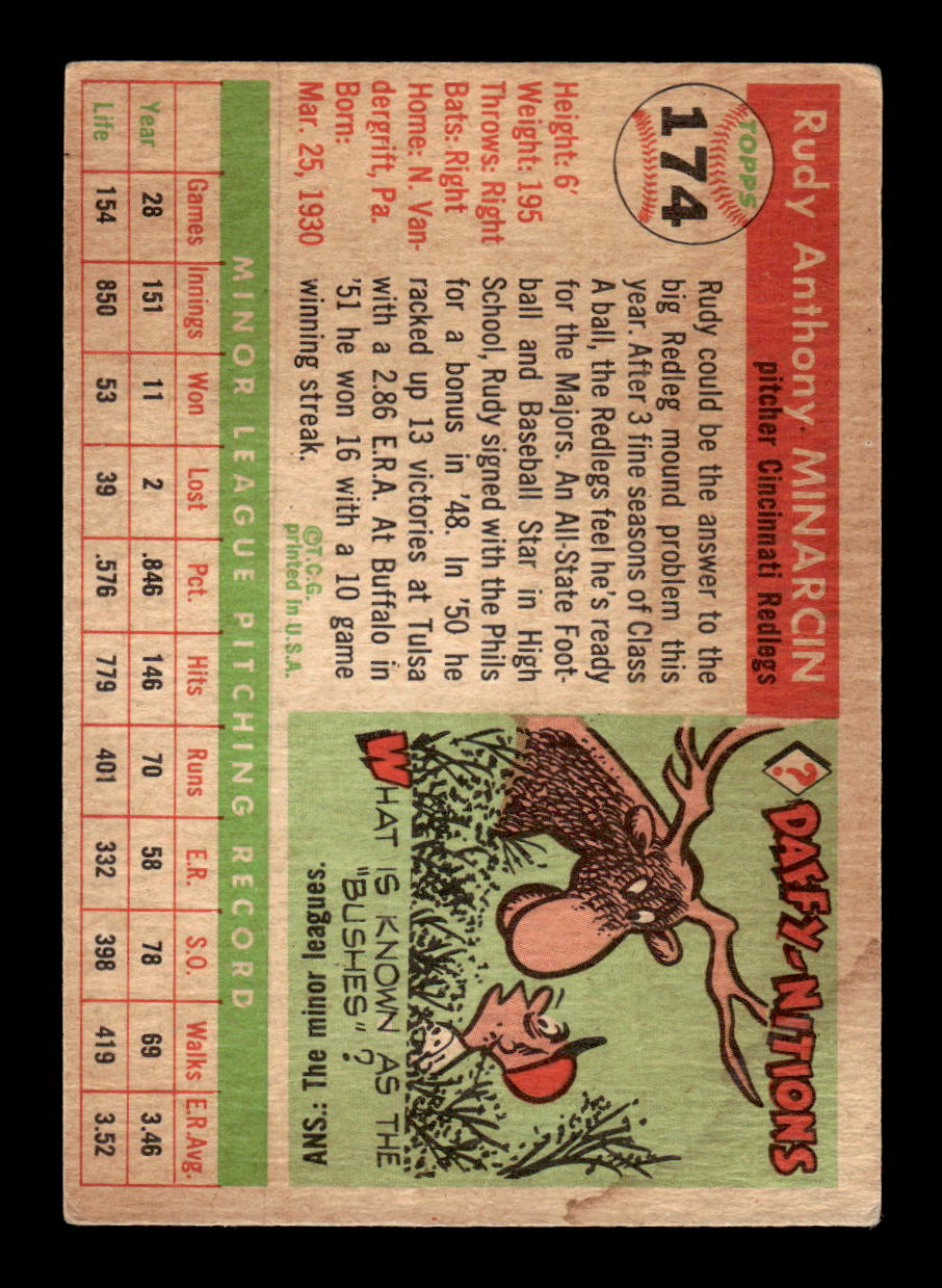 1955 Topps #174 Rudy Minarcin Cincinnati Redlegs VG CS26017974