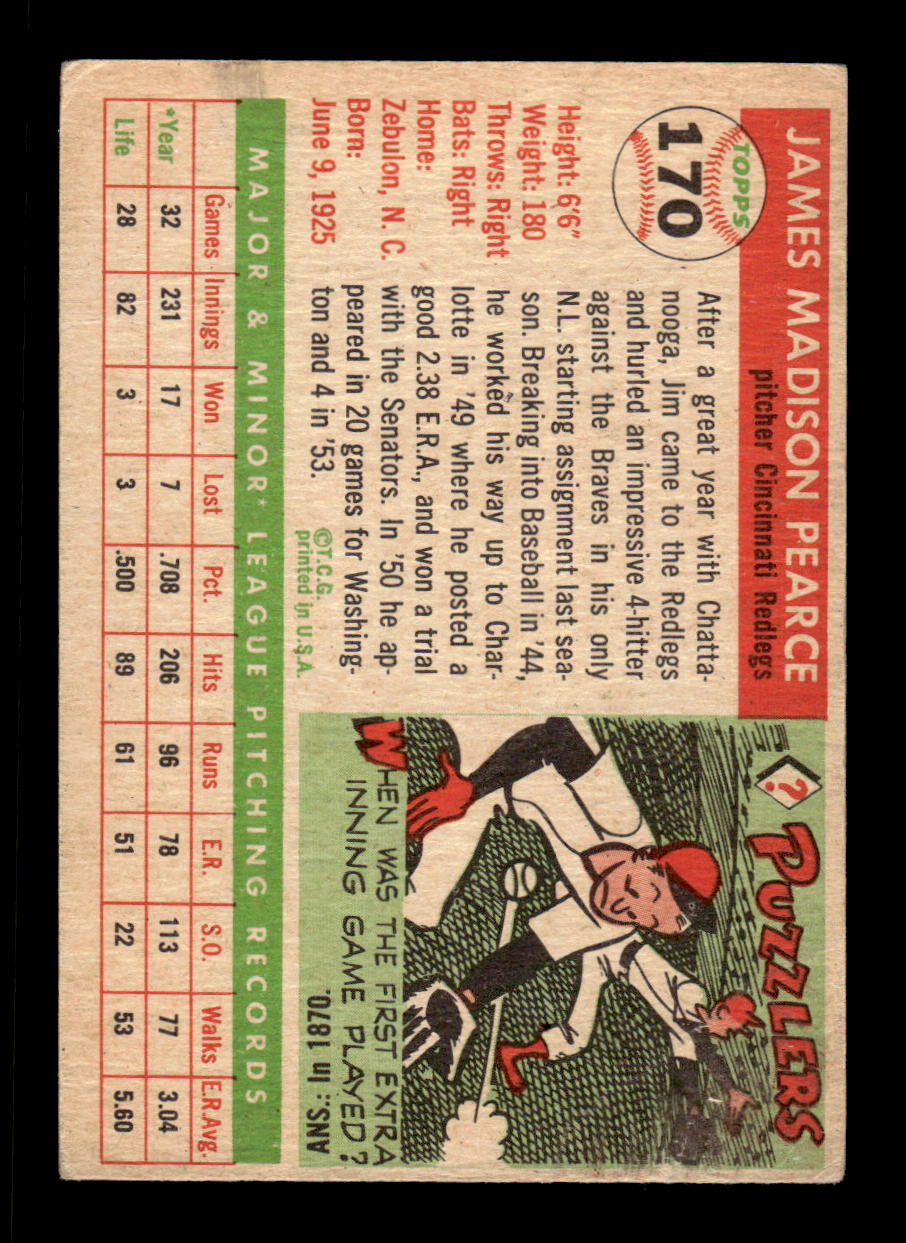 1955 Topps #170 Jim Pearce Cincinnati Redlegs VG CS26017976