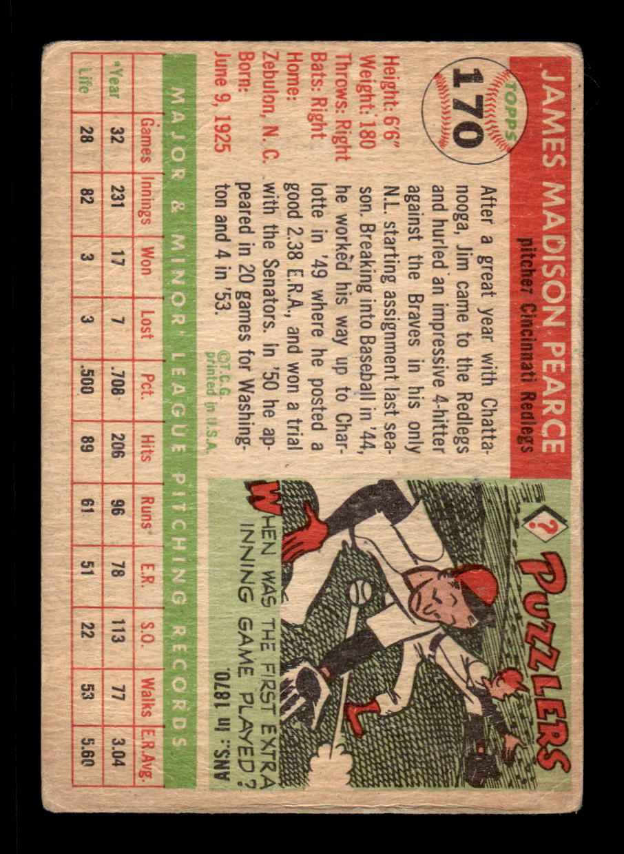 1955 Topps #170 Jim Pearce Cincinnati Redlegs VG CS26017977