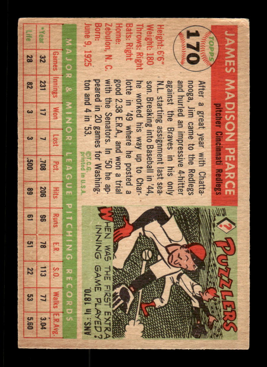 1955 Topps #170 Jim Pearce Cincinnati Redlegs VG CS26017978