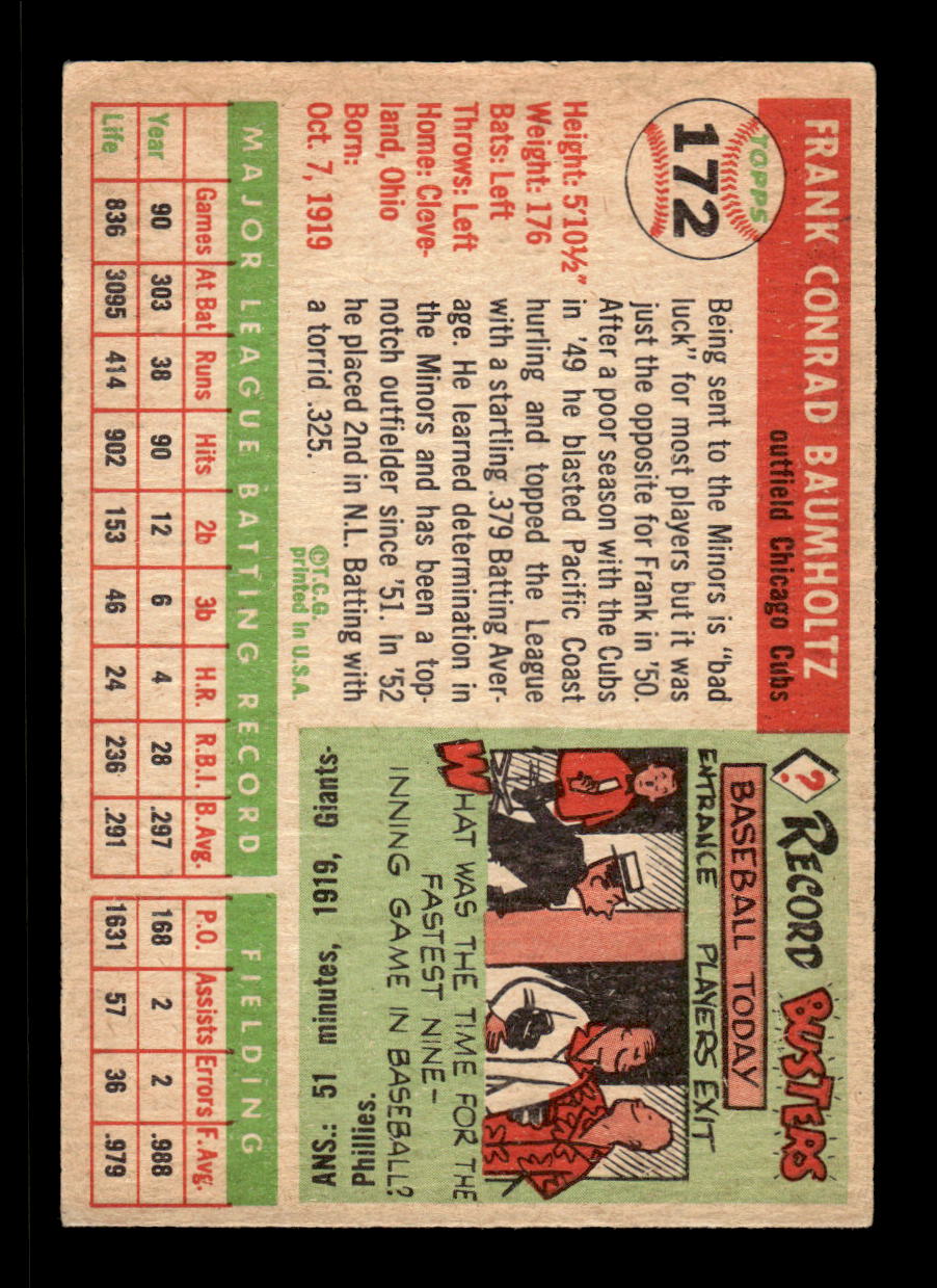 1955 Topps #172 Frank Baumholtz Chicago Cubs VG CS26017980