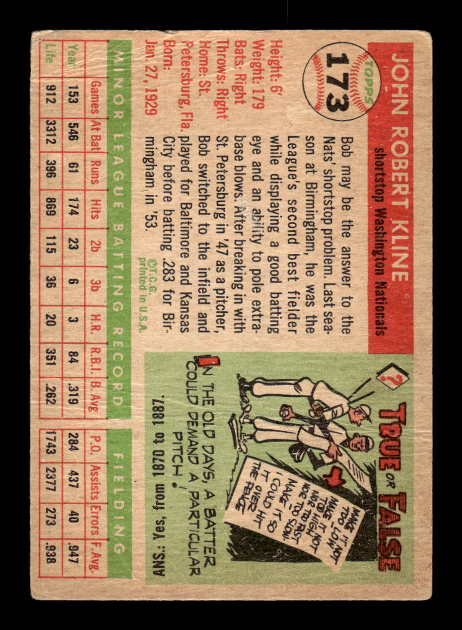 1955 Topps #173 Bob Kline Washington Senators VG CS26017983