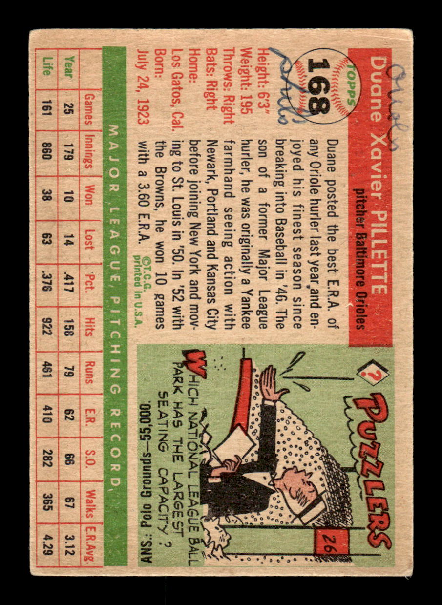 1955 Topps #168 Duane Pillette Baltimore Orioles VG CS26017988