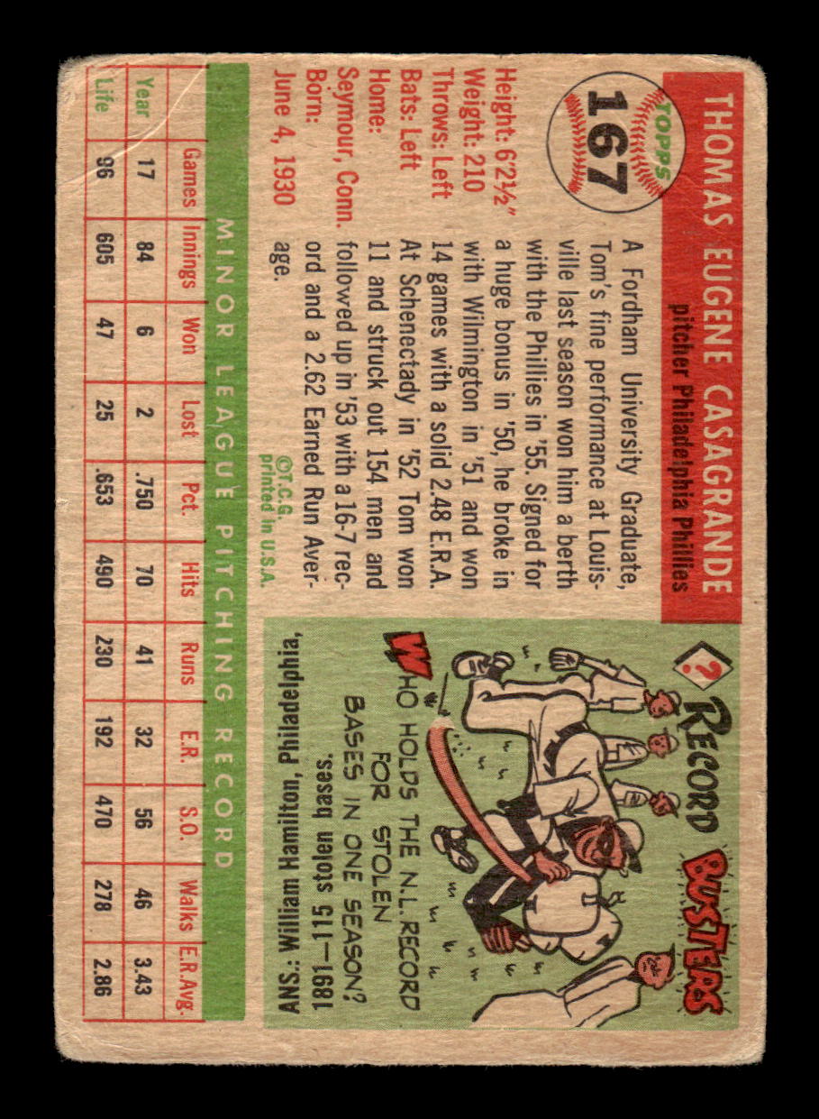 1955 Topps #167 Tom Casagrande Philadelphia Phillies VG CS26017990