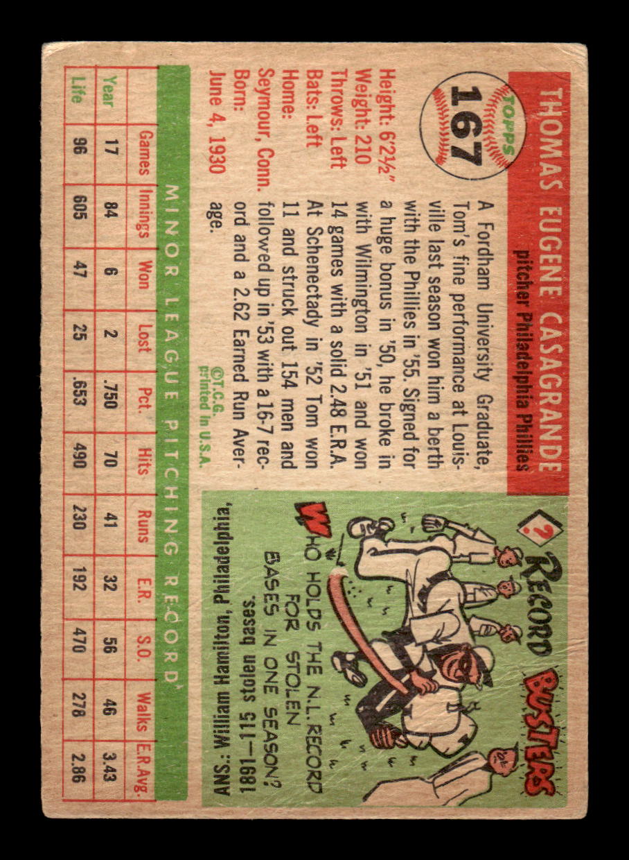 1955 Topps #167 Tom Casagrande Philadelphia Phillies VG CS26017991