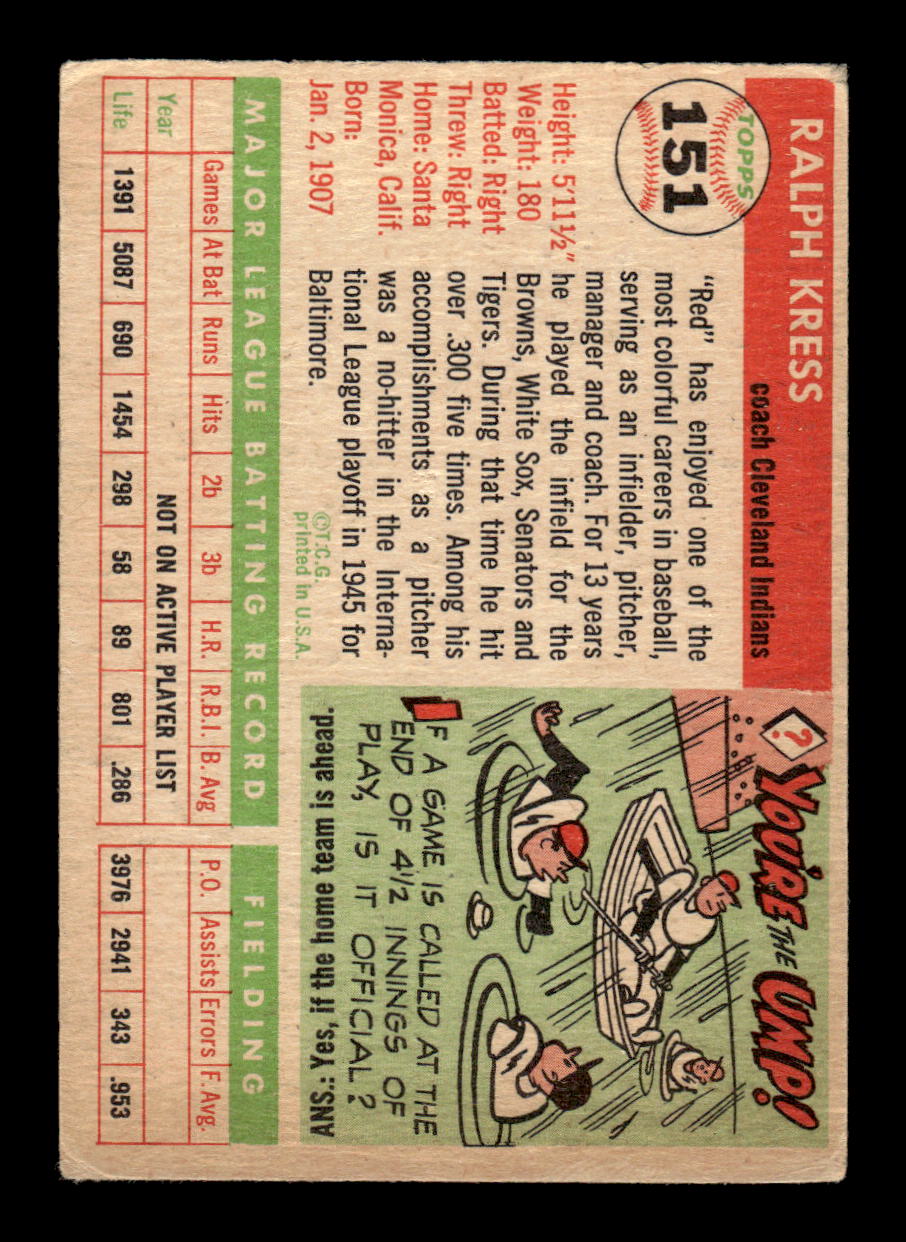1955 Topps #151 Red Kress Cleveland Indians VG CS26017996
