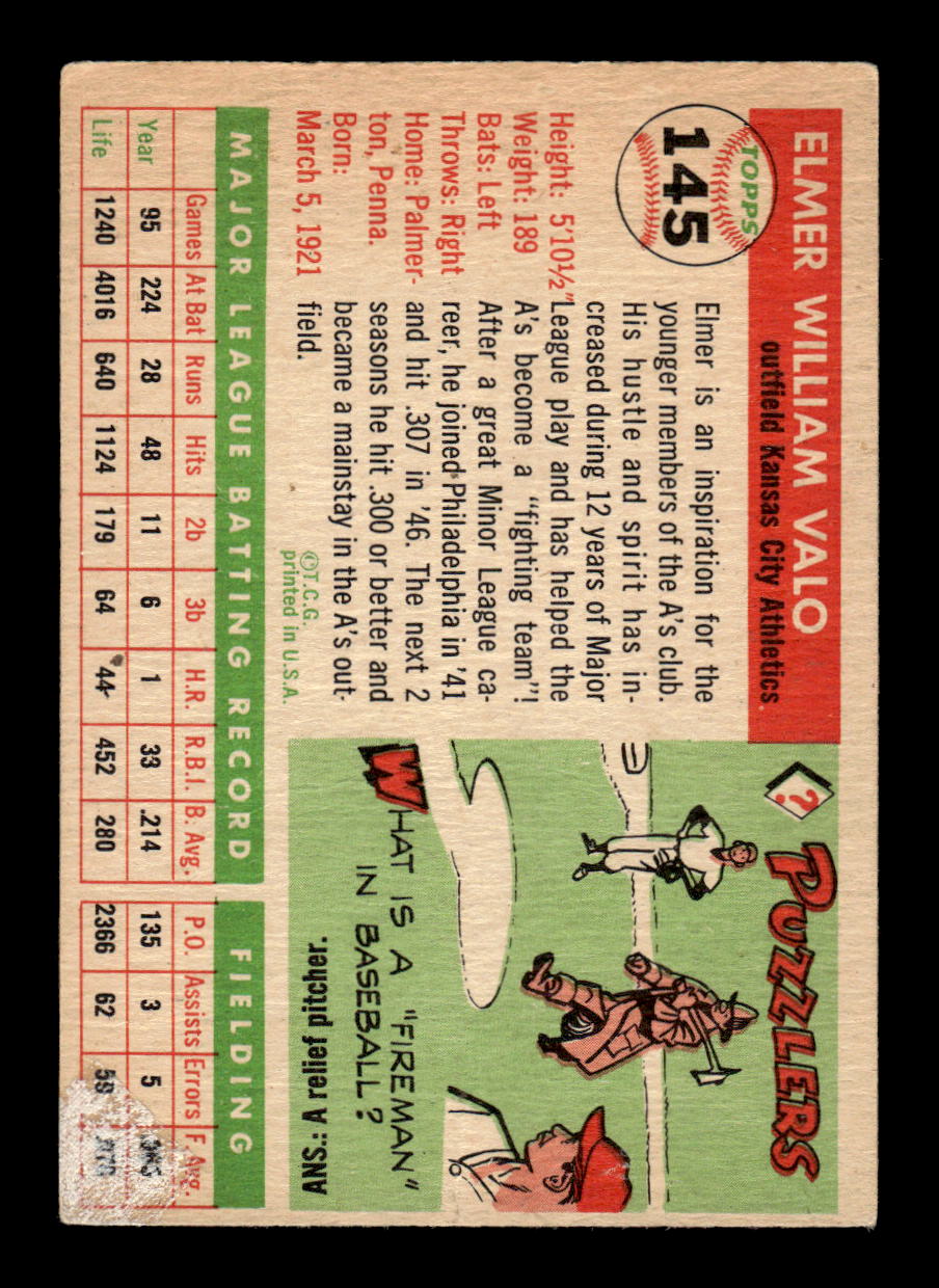 1955 Topps #145 Elmer Valo Kansas City Athletics VG CS26017998