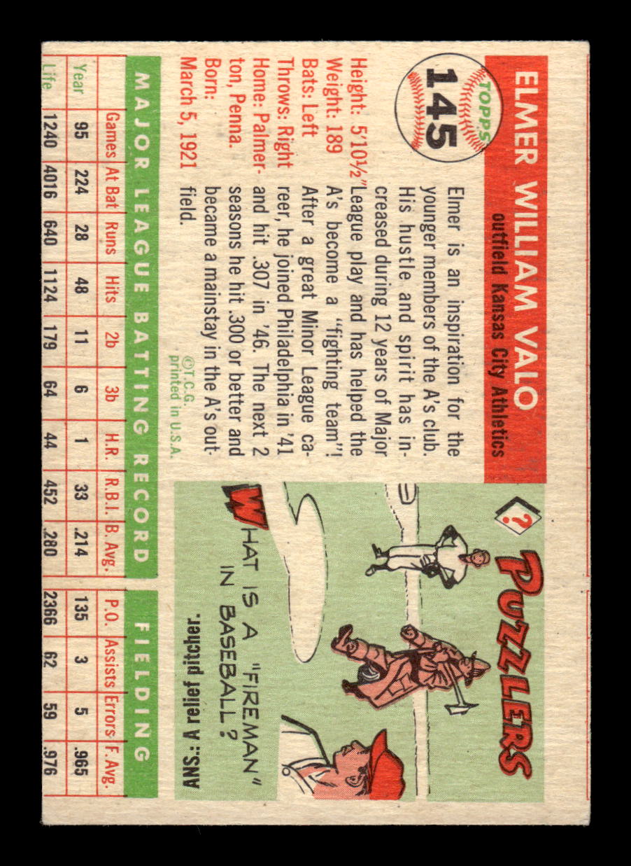1955 Topps #145 Elmer Valo Kansas City Athletics VG CS26017999