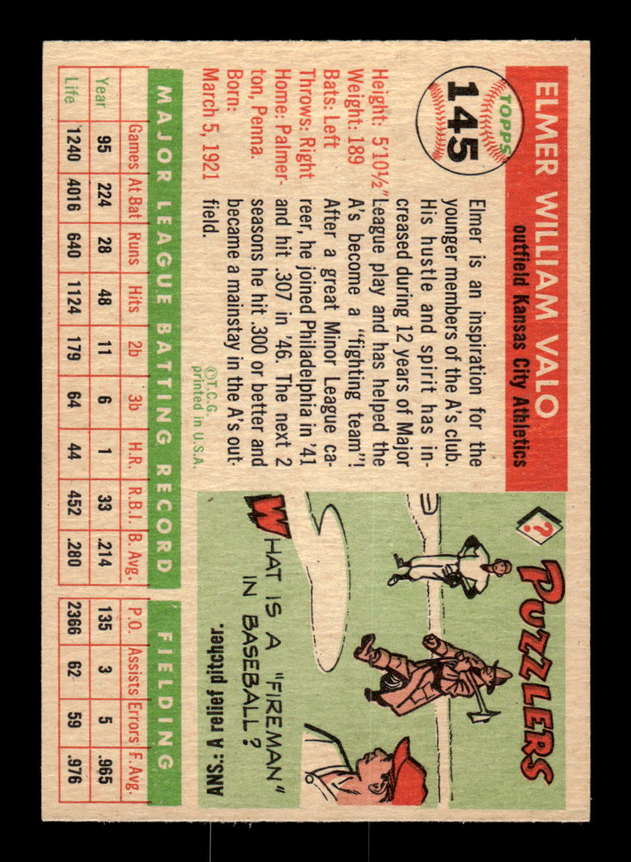 1955 Topps #145 Elmer Valo Kansas City Athletics VG CS26018000