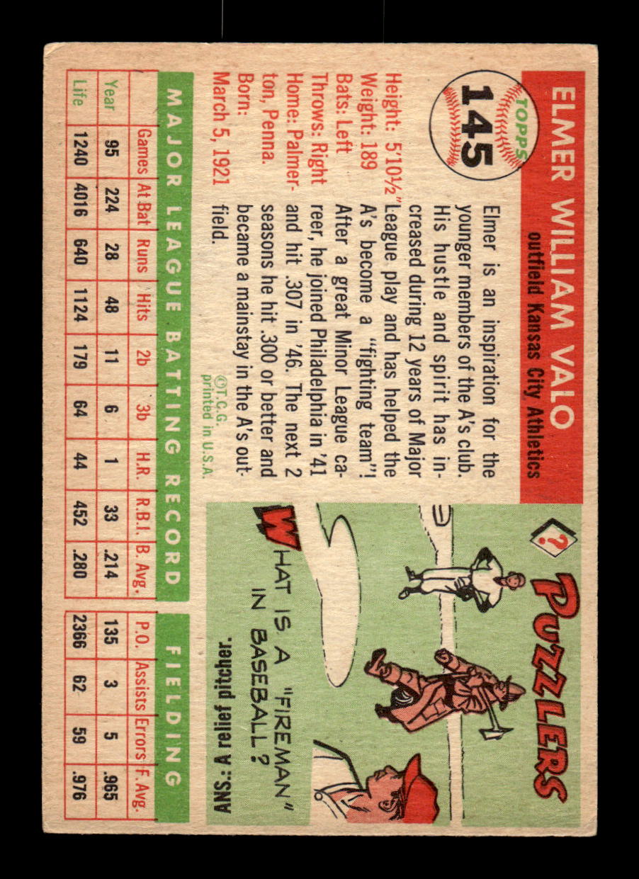 1955 Topps #145 Elmer Valo Kansas City Athletics VG CS26018001