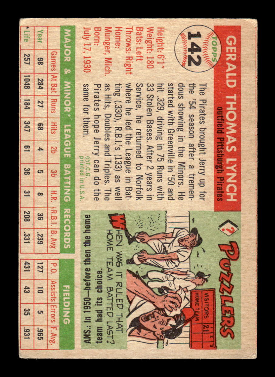 1955 Topps #142 Jerry Lynch Pittsburgh Pirates VG CS26018004