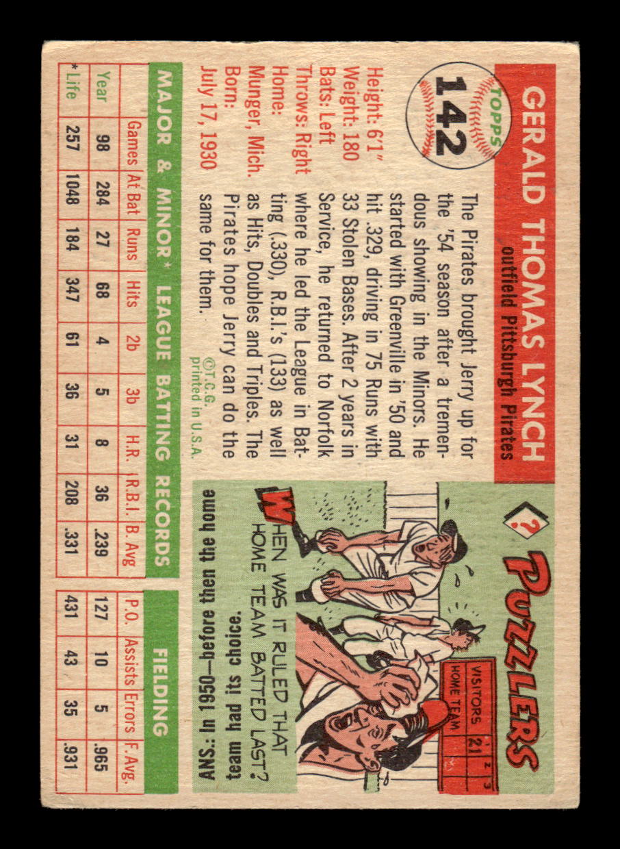 1955 Topps #142 Jerry Lynch Pittsburgh Pirates VG CS26018005