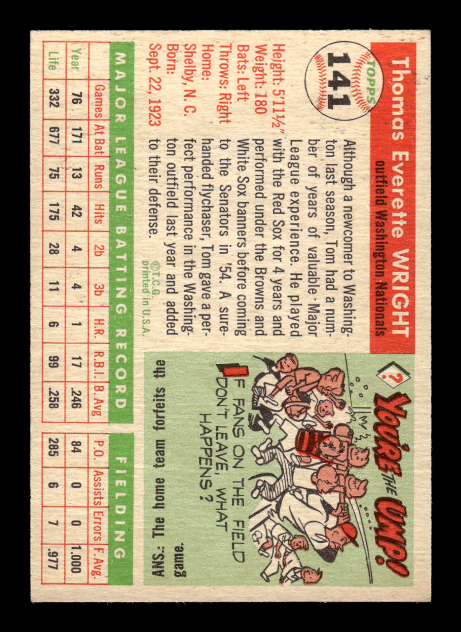 1955 Topps #141 Tom Wright Washington Senators VG CS26018008