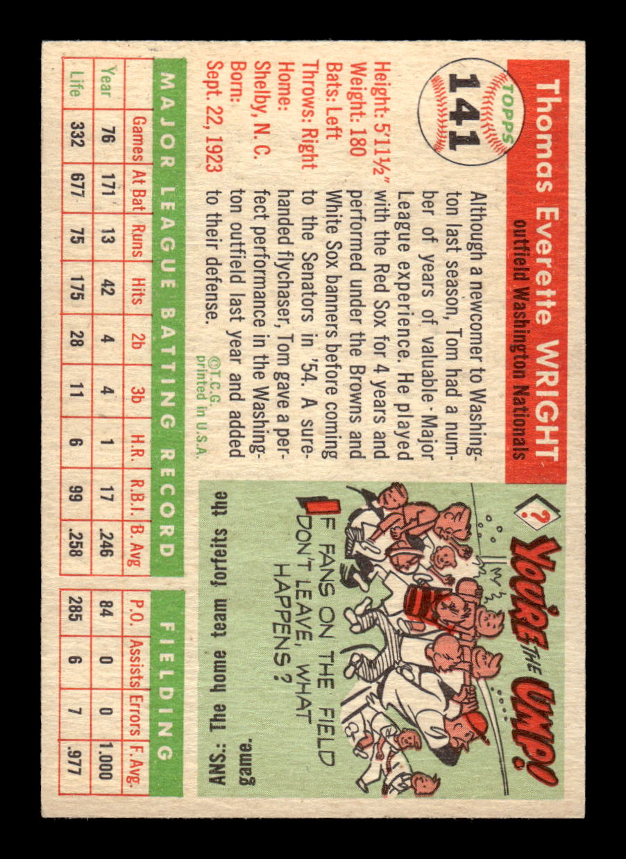 1955 Topps #141 Tom Wright Washington Senators VG CS26018009