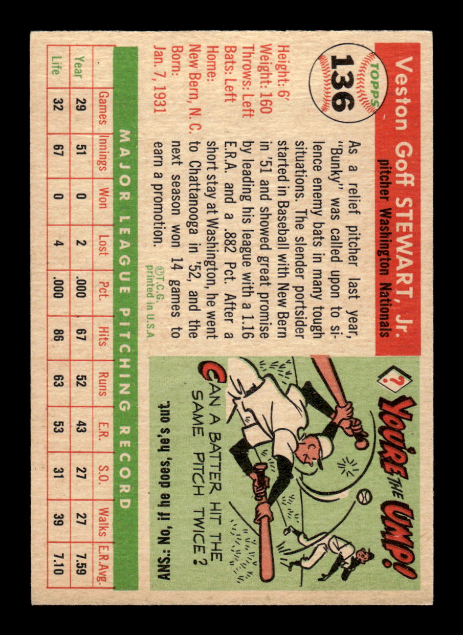1955 Topps #136 Bunky Stewart Washington Senators VG CS26018019