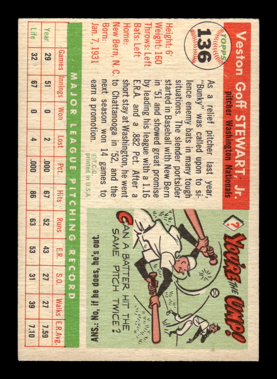 1955 Topps #136 Bunky Stewart Washington Senators VG CS26018020