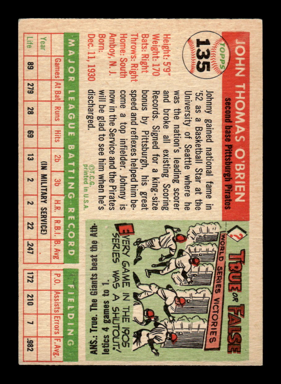 1955 Topps #135 Johnny O'Brien Pittsburgh Pirates VG CS26018024